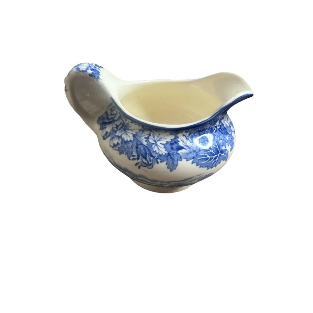 Vintage Enoch Woods English Scenery Blue White Sugar Bowl & Creamer Set